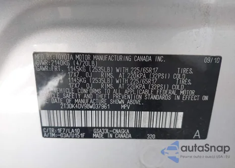 2011 Toyota Rav4 Limited V6 из США, поврежденный, VIN 2T3DK4DV9BW037961